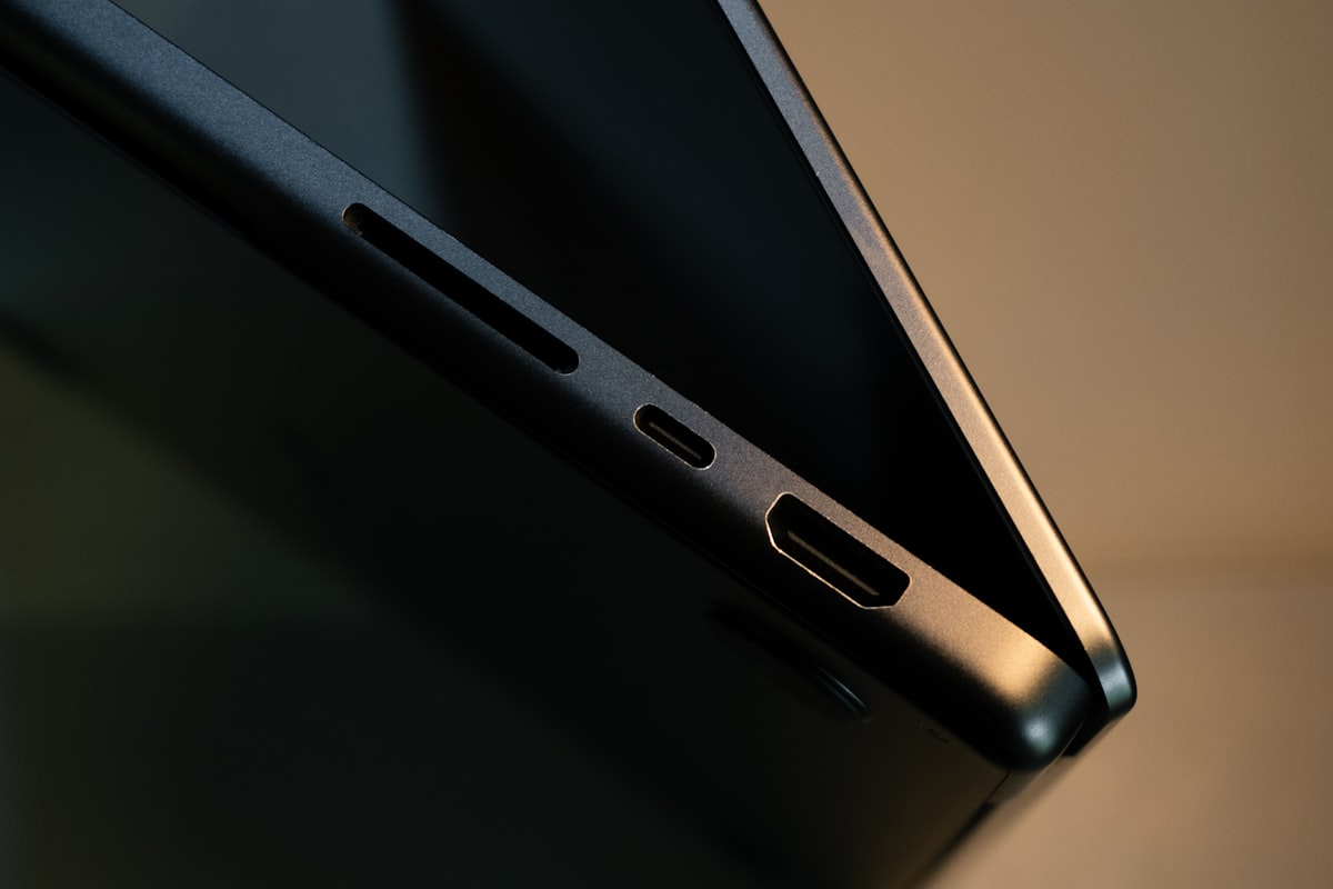Close-up of the side ports on a laptop